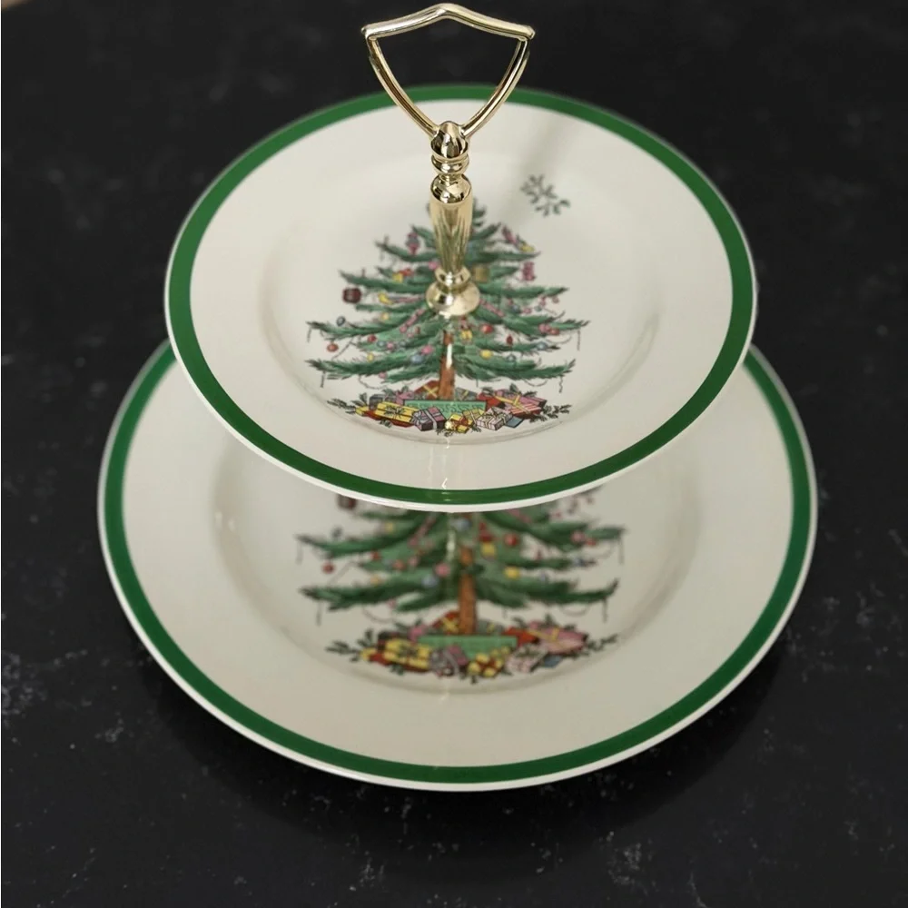 Spode Christmas Tree 2-Tiered Serving Plate Tray - Picture 2 of 3